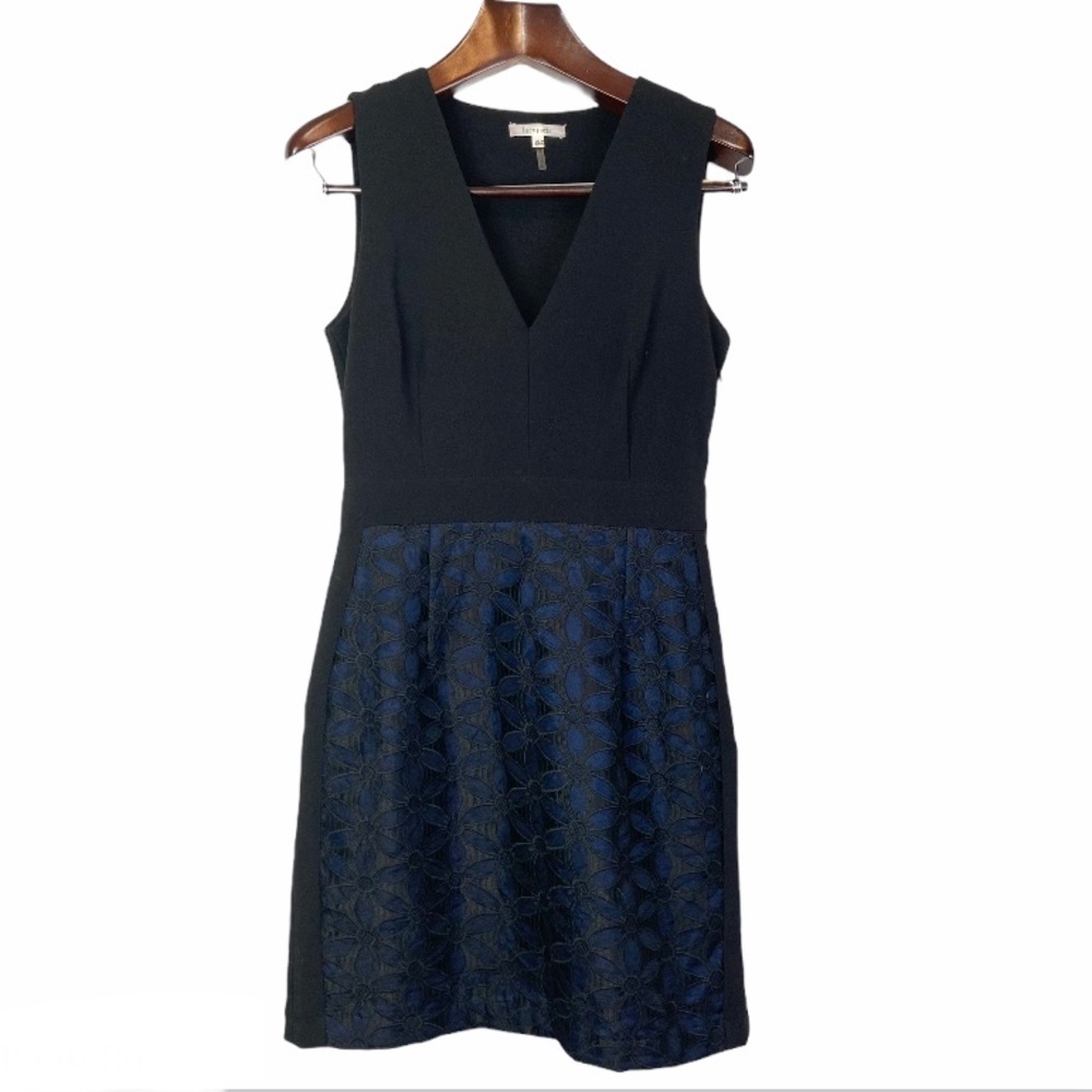 Lucy Paris Black V-Neck Mini Dress with Navy Lace Skirt